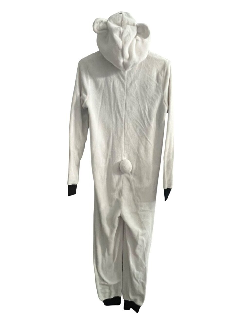 White/Black Polar Bear Fair Isle Fleece Hooded Pom Tail One Piece Pajama Women M - Picture 2 of 8